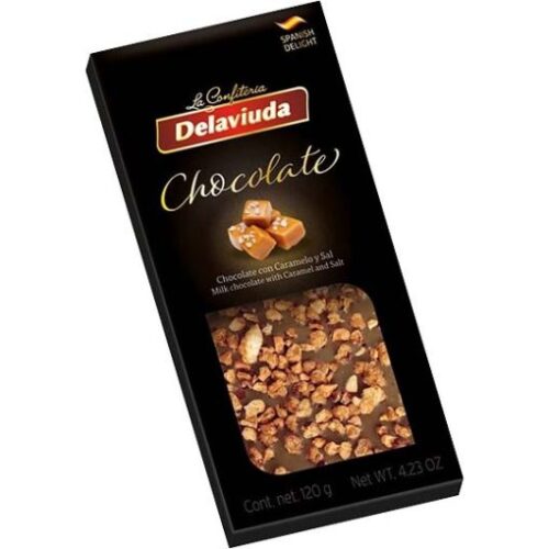 DELAVIUDA TEJCSOKOLÁDÉ SÓS-KARAMELL DARABOKKAL 120G
