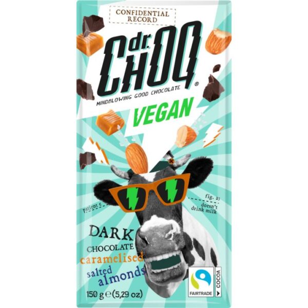 DR. CHOQ - VEGÁN ÉTCSOKOLÁDÉ TÁBLA KARAMELLIZÁLT SÓS-MANDULÁVAL 150G