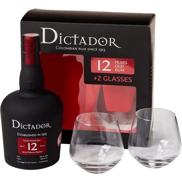 Dictador Rum 12 years 0,7l DD. Pohárral